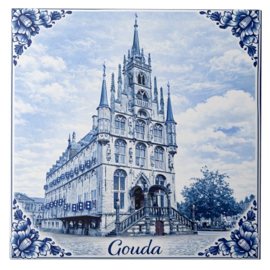 Gouda town hall Delft Blue style ceramic tile タイル (正面)