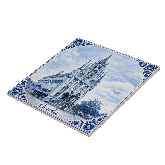 Gouda town hall Delft Blue style ceramic tile タイル (側面)