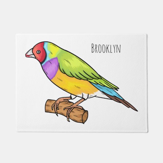 Gouldian finch bird cartoon illustration ドアマット (正面)