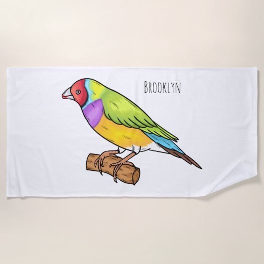 Gouldian finch bird cartoon illustration  ビーチタオル (正面)