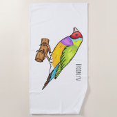 Gouldian finch bird cartoon illustration  ビーチタオル (正面)