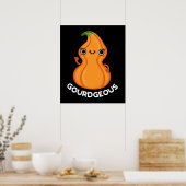 Gourd-geous Funny Gourd Veggie Pun Dark BG ポスター (キッチン)