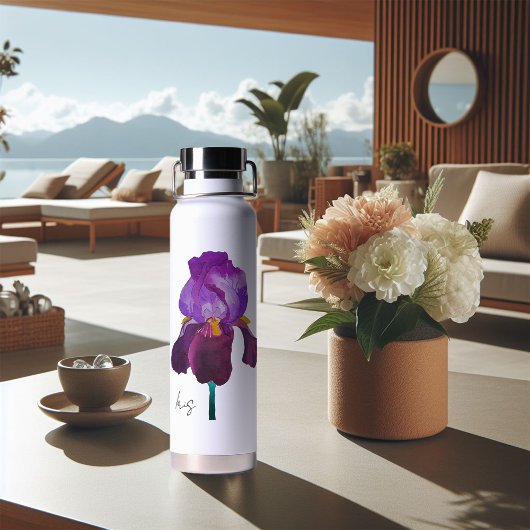 Gourde bouteille fleur iris violet aquarelle ウォーターボトル