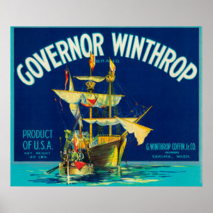 Governor Winthrop Apple Label (青) - Yakima, W ポスター