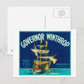 Governor Winthrop Apple Label (青) - Yakima, W ポストカード (正面/裏面)