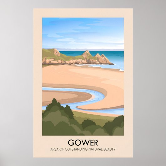 Gower AONB Travel Poster ポスター (正面)
