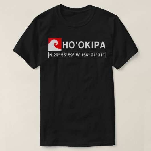 GPS座標クール付きHOOKIPA SURF T Tシャツ (デザイン正面)
