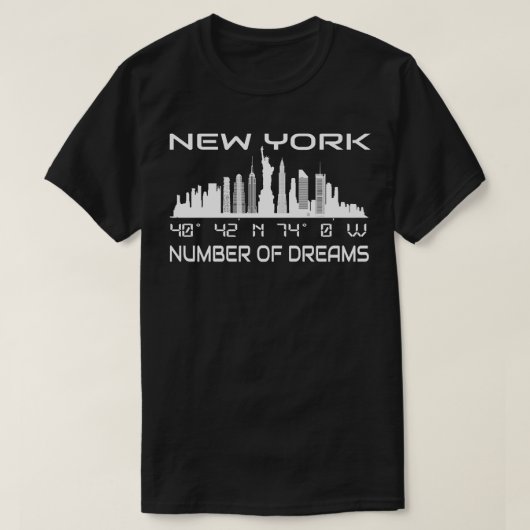 GPS座標マンハッタンニューヨークシティスカイライン Tシャツ (デザイン正面)