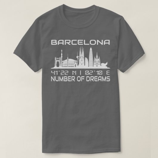 GPS座標 バルセロナのスカイライン1 Tシャツ (デザイン正面)
