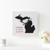 GPS Coordinates of Holland Michigan スクエア壁時計 (ホーム)