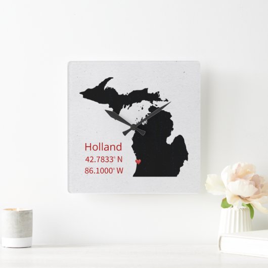GPS Coordinates of Holland Michigan スクエア壁時計 (ホーム)