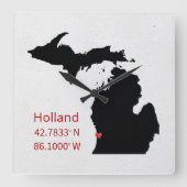 GPS Coordinates of Holland Michigan スクエア壁時計 (正面)