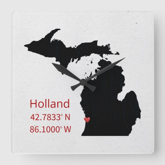 GPS Coordinates of Holland Michigan スクエア壁時計 (正面)