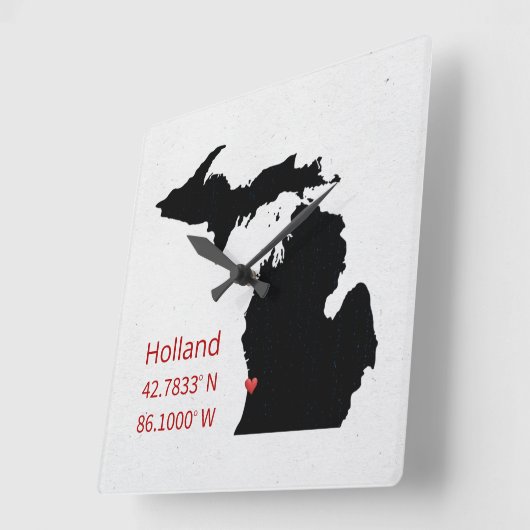 GPS Coordinates of Holland Michigan スクエア壁時計 (傾斜)