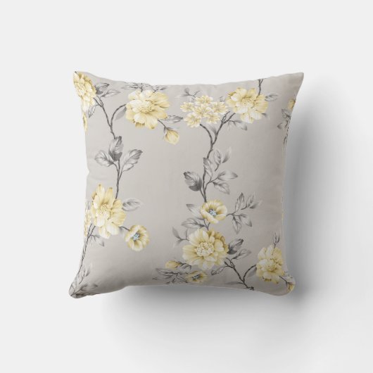 grの上に灰色のの模様葉があるかわいい黄色の花 クッション (裏面)