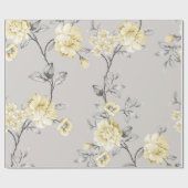 grの上に灰色のの模様葉があるかわいい黄色の花 ラッピングペーパー (フラット)
