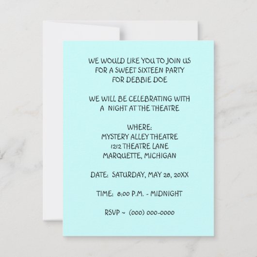 GR8SWEET SIXTEEN16シアターナイトパーティの招待状 招待状 (裏面)
