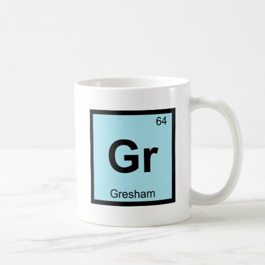 Gr - グレシャム オレゴン州 化学 周期表 都市 コーヒーマグカップ (右)