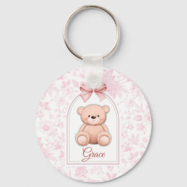 Grace | オーダーメイド ピンクのテディベアの保育園デザイン キーホルダー