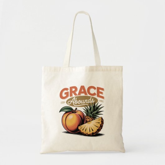 Grace Abounds Peach Pineapple Retro Faith Tee トートバッグ (正面)