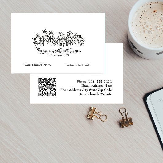 Grace Bible Verse Floral Doodle Church 名刺