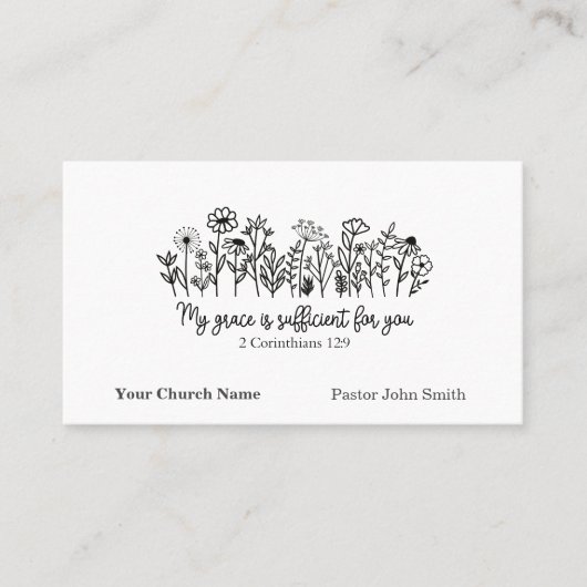 Grace Bible Verse Floral Doodle Church 名刺 (正面)