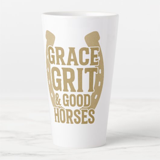 Grace, Grit & Good Horses Western カフェラテマグ (正面)