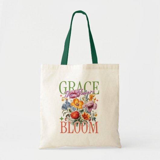 Grace in Bloom フラワータイポグラフィー トートバッグ (正面)