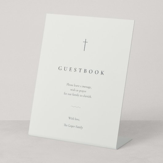 Grace Stoneミニマルキリスト教の十字架ゲストブック 台座サイン