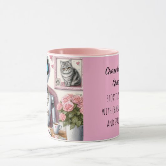 Grace the Robot - Sparkle and Syntax at Her Desk マグカップ (中央)