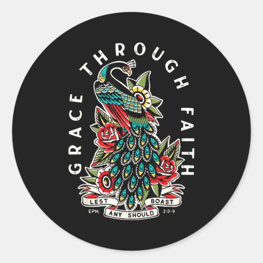 Grace Through Faith Lest Any Should Boast Pea Chri ラウンドシール (正面)