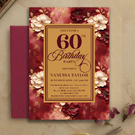 Graceful 60 Birthday Merlot Blush Gold Invitation 招待状