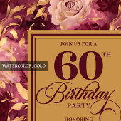 Graceful 60 Birthday Merlot Blush Gold Invitation 招待状