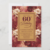 Graceful 60 Birthday Merlot Blush Gold Invitation 招待状 (正面)