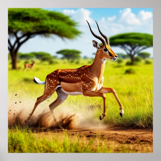 Graceful Antelope Leaping in a African Savannah ポスター (正面)