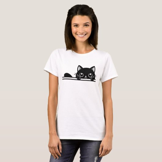 Graceful Black Cat Illustration Tシャツ (正面フル)