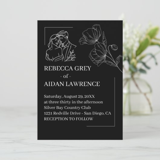 Graceful Black White Overlay Wedding 招待状 (スタンド正面)