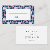 Graceful Blue Floral Pattern プレイスカード (正面/裏面)