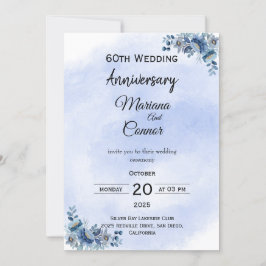 Graceful Blue Floral Wedding Anniversary Invitatio 招待状