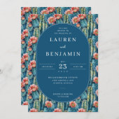 Graceful Blue Watercolor Cactus Pattern 招待状 (正面/裏面)