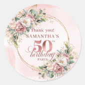 Graceful Blush Floral Greenery 50th Birthday Label ラウンドシール (正面)