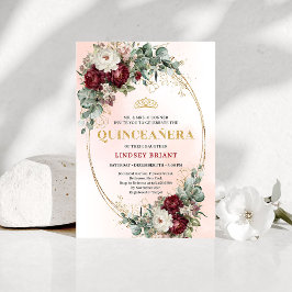 Graceful Bohemian Burgundy Peonies Quince Invite 招待状