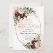 Graceful Bohemian Burgundy Peonies Quince Invite 招待状 (正面)