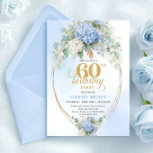 Graceful Bohemian Soft Blue Gold 60th Birthday 招待状