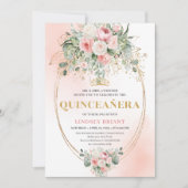 Graceful Boho Pale Pink Roses Bohemian Quinceañera 招待状 (正面)