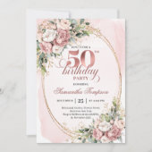 Graceful Botanical Rose Gold 50th Birthday Invite 招待状 (正面)