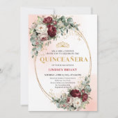Graceful Burgundy Peonies Eucalyptus Quince Invite 招待状 (正面)