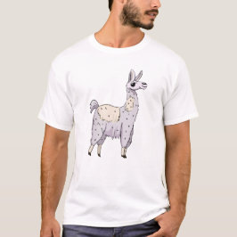 Graceful Cartoon Llama –Soft Gray and Cream Animal Tシャツ