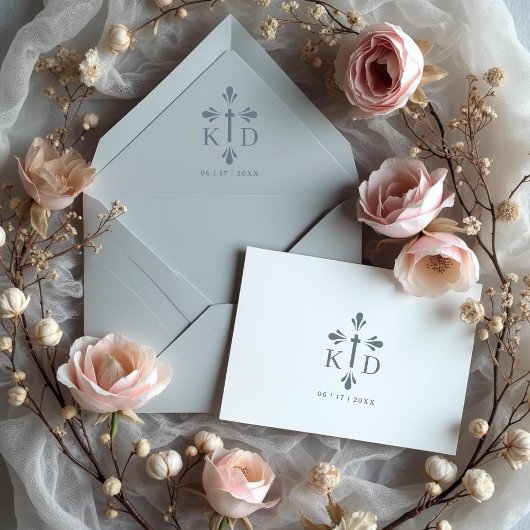 Graceful Christian Cross Monogram Wedding Initials ラバースタンプ