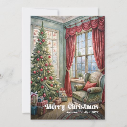 Graceful classic Christmas interior with pine シーズンカード (正面)